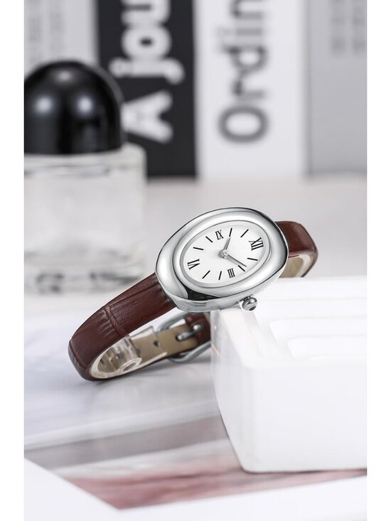 Women\'s Silver Brown Analog Quartz Elegant Dial Bangle Vintage Bracelet Watch